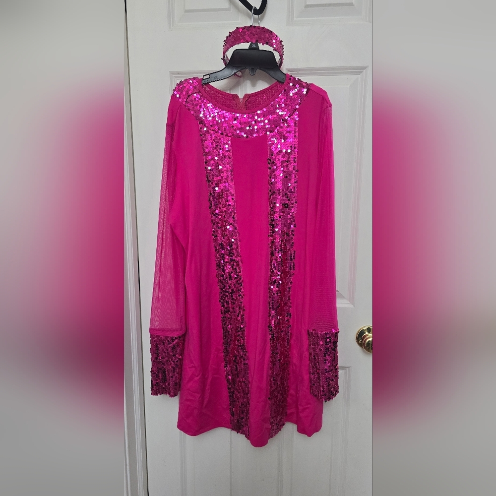 Bright Pink Sequin Trim Women's Top